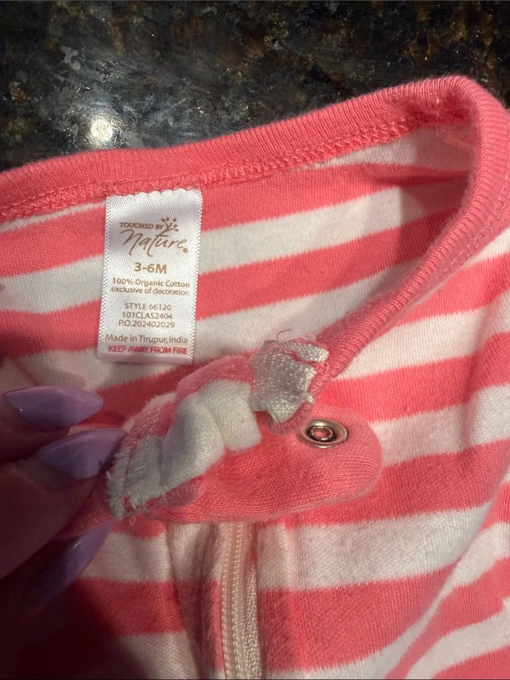 Striped Pink and White Baby One-Piece Footed Pajamas 3-6 Month Long Sleeve